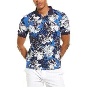NWT Paisley & Gray Men's Slim Fit Blue Tropical Polo Short Sleeve Shirt XL